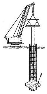 Извлечение бетонолитной трубы и формирование головы буронабивной сваи.